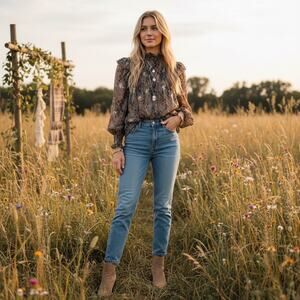 Boho Knox Rose Blouse Smocked Size XS Prairie Festival Western Rodeo EUC